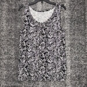 Croft & Barrow Women's S Tank Top Black White Patterned Ruffle Neck Sleeveless